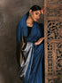 Blue Cotton Saree with Bronze & Silver Pallu